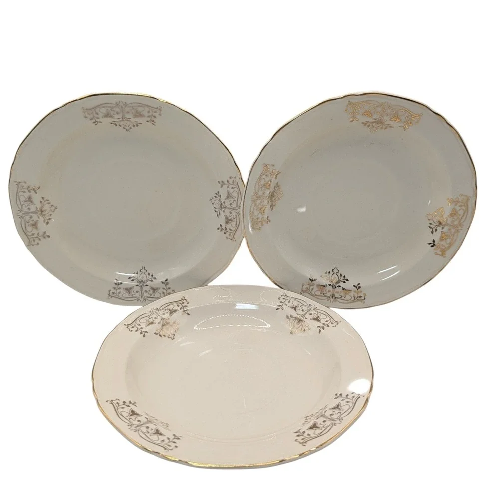 Vintage Crown Potteries Saucerers Metallic Gold Trim Mid Century Set of Three